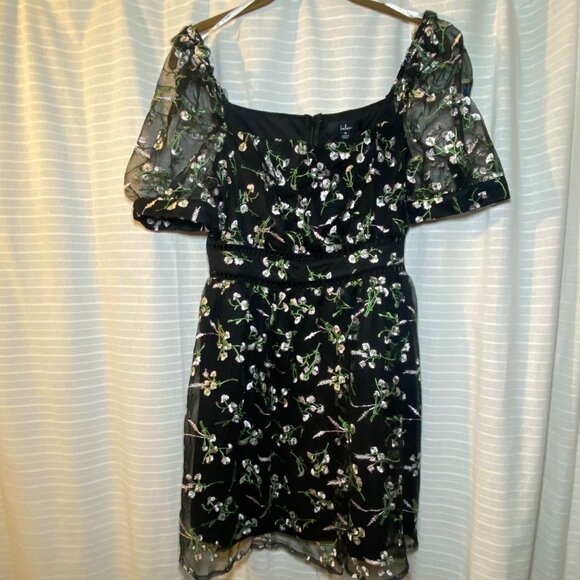 Lulus Floral Embroidered Black Mini Dress Sheer Whimsygoth Witchy Prom Wedding - Picture 2 of 11